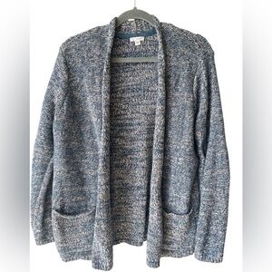 J.Jill Pure Jill Cardigan, 100% Cotton, Marled Blue and White Knit, Pockets, M